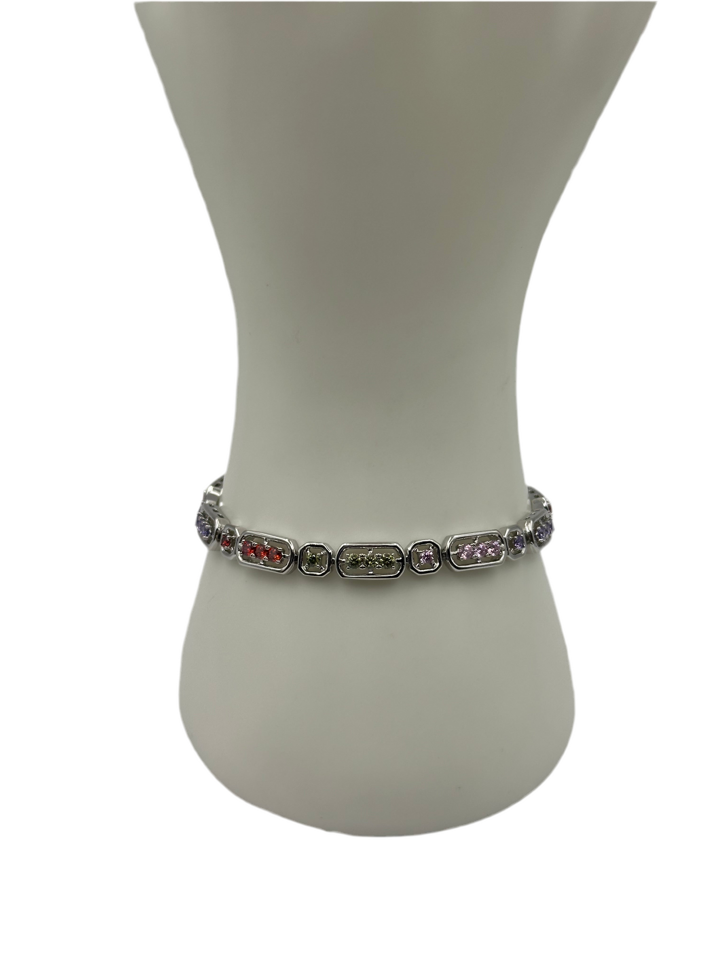 Silver Multi Color Stone Bracelet