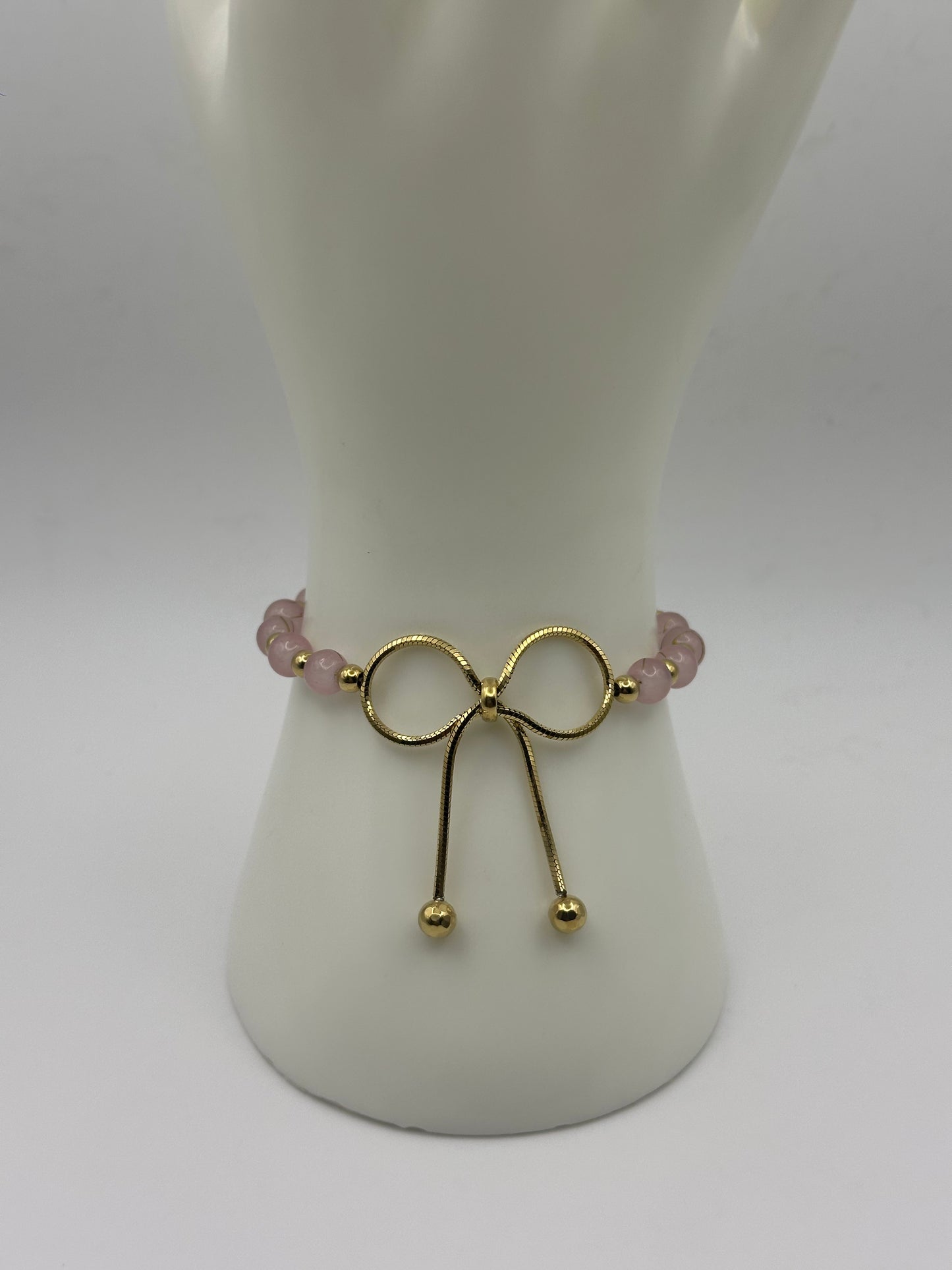 Gold Bow w/ Pink Beads Bracelet