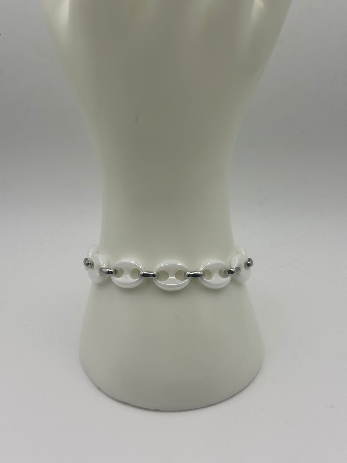 Silver White Link Bracelet