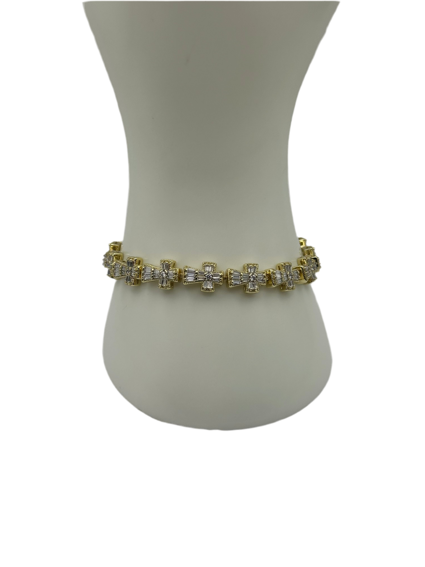 White Stone Cross Bracelet