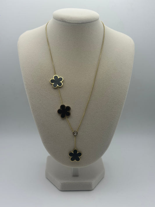 Gold & Black 3 Flower Necklace