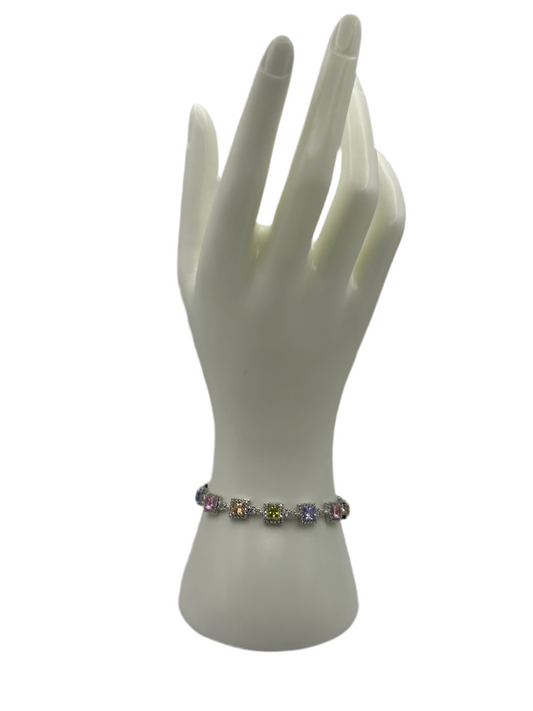 Silver Square Multi Color Bracelet