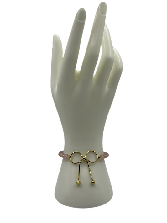 Gold Bow w/ Pink Beads Bracelet